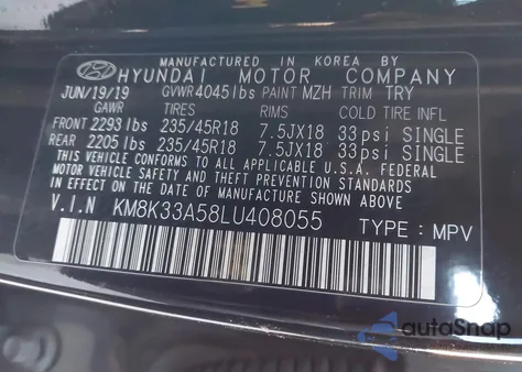 2020 Hyundai Kona Limited from USA, damaged, VIN KM8K33A58LU408055